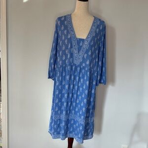 J. Jill Border-Printed Flounced-Hem Dress Blue Paisley Midi Dress